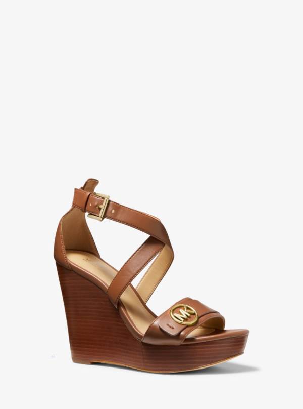 Damske Sandále Michael Kors Carmen Faux Leather Wedge Hnede - Topanky Michael Kors Vypredaj | QDGUB-0695